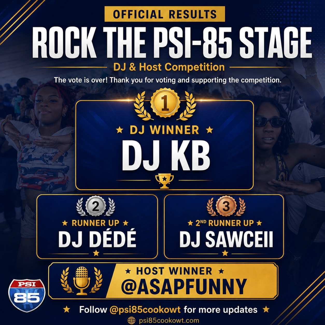 Rock The Psi-85 Stage official results graphic
